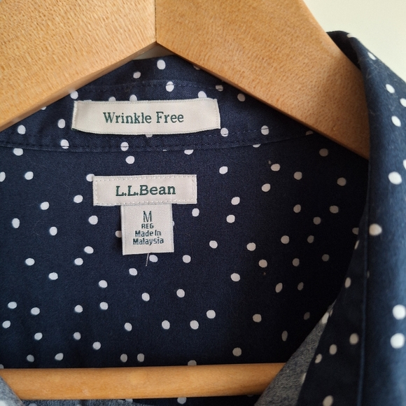 L.L. Bean Dark Blue Polka Dot Womens Shirt - Picture 3 of 8